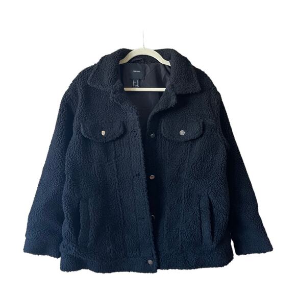 Forever 21 Ladies Black Jacket Furry Jacket Size Medium - Picture 1 of 6